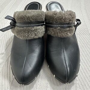 Salvatore Ferragamo dark brown leather studded mule clogs, size 8, wedge